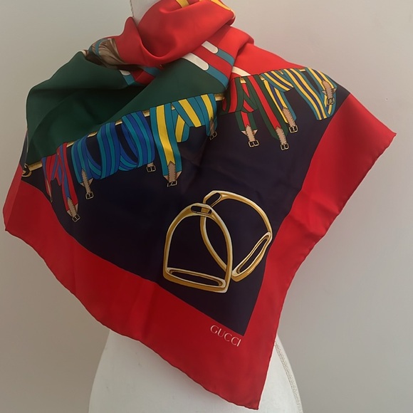Gucci Accessories - Gucci Red Silk Scarf  with Iconic Horse 34”x34”